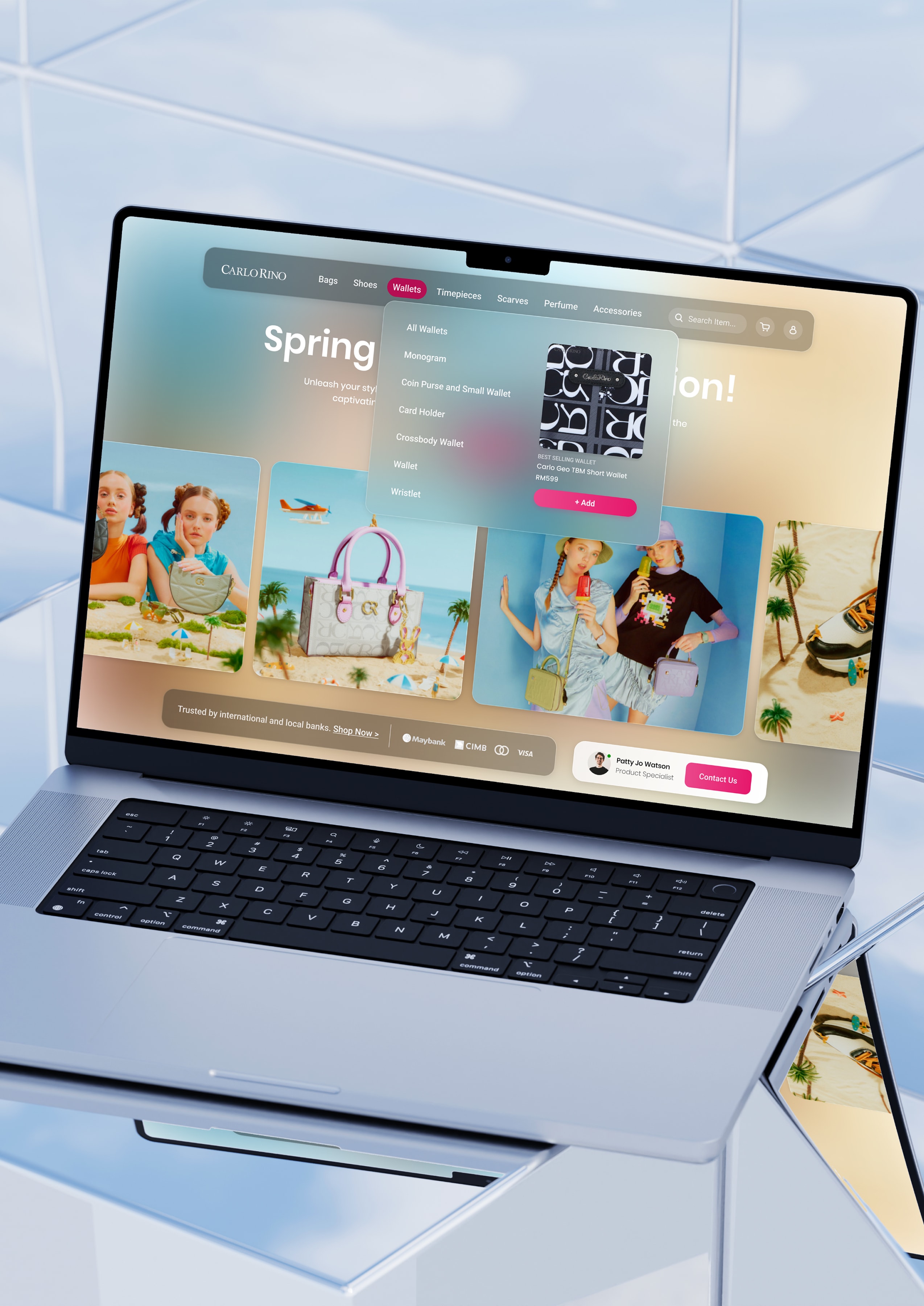 Carlo Rino's e-commerce website shown on a laptop
